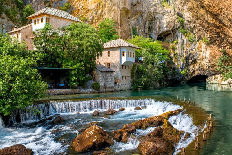 From Mostar: Kravice Waterfalls, Blagaj, & Počitelj - Blagaj: fortress bones, Ottoman tekke mood, and the summer cave boat ride